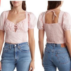 ASTR the Label Puff Sleeve Smocked Top